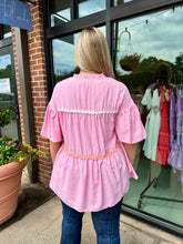 Load image into Gallery viewer, Let’s Circle Back Pink Detail Blouse
