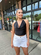 Load image into Gallery viewer, Sweet As You Black Swoop Halter Top
