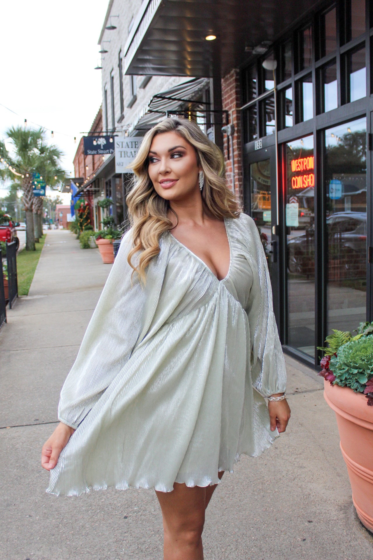 Here To Shine Silver Metallic Mini Dress