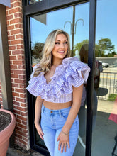 Load image into Gallery viewer, Let Love In Lavender Ruffle Crop Top
