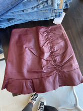 Load image into Gallery viewer, Take Me To Dinner Wine Leather Ruched Skirt
