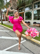 Load image into Gallery viewer, Unwritten Rules Ruffle Sleeve Romper- Hot Pink

