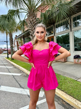Load image into Gallery viewer, Unwritten Rules Ruffle Sleeve Romper- Hot Pink
