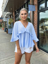 Load image into Gallery viewer, Flirt With Fate Blue Ruffle Blouse
