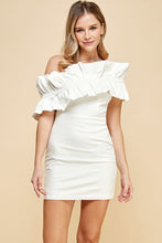 Load image into Gallery viewer, Hello Gorgeous One Shoulder Ruffle Dress- White
