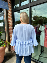 Load image into Gallery viewer, Flirt With Fate Blue Ruffle Blouse
