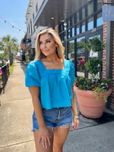 Load image into Gallery viewer, Feeling Lucky Puff Sleeve Top- Blue
