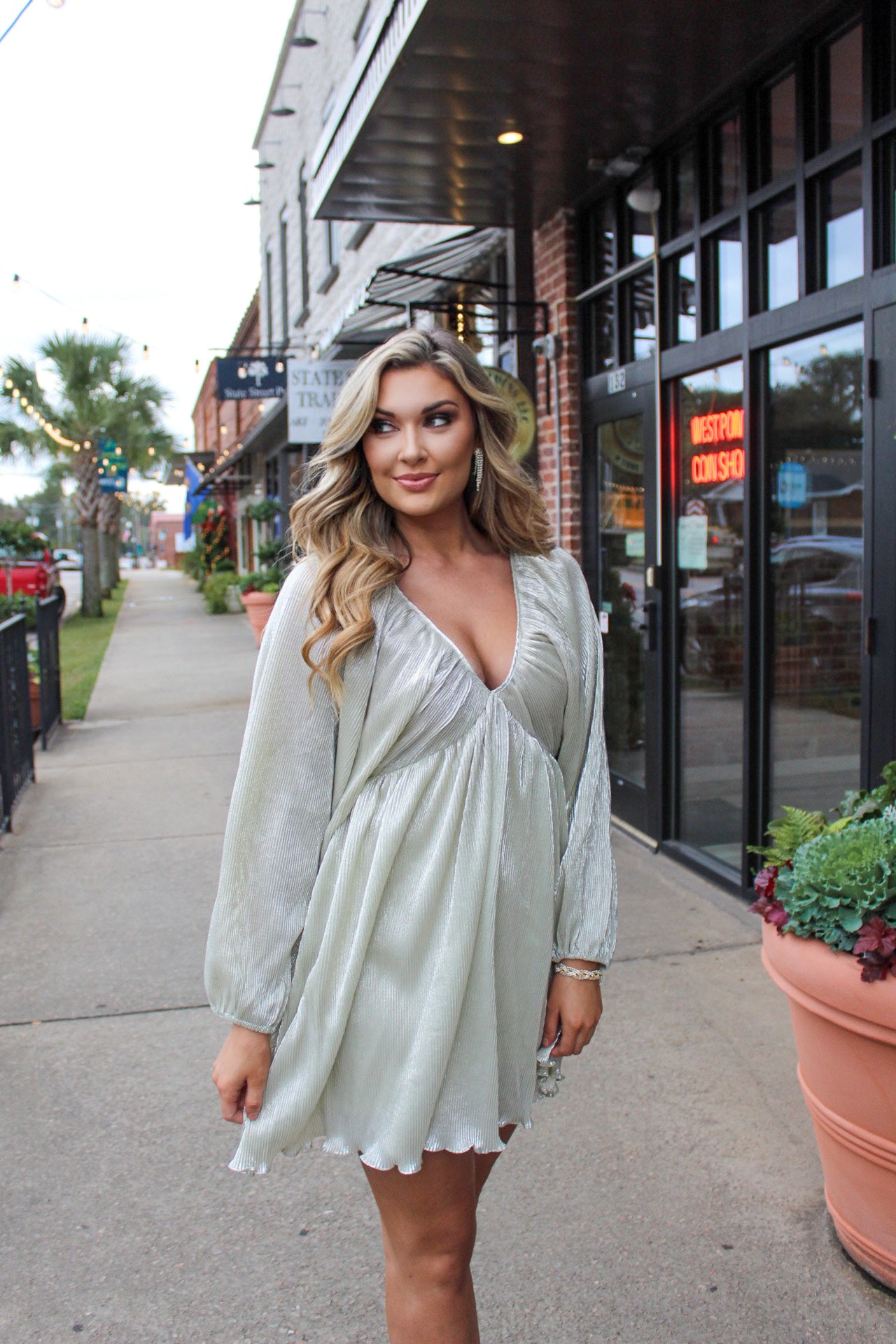 silver metallic mini dress Plus Size in Silver-swatch ways with adjustable plush bra straps Addicted Metallic Mini Dress -