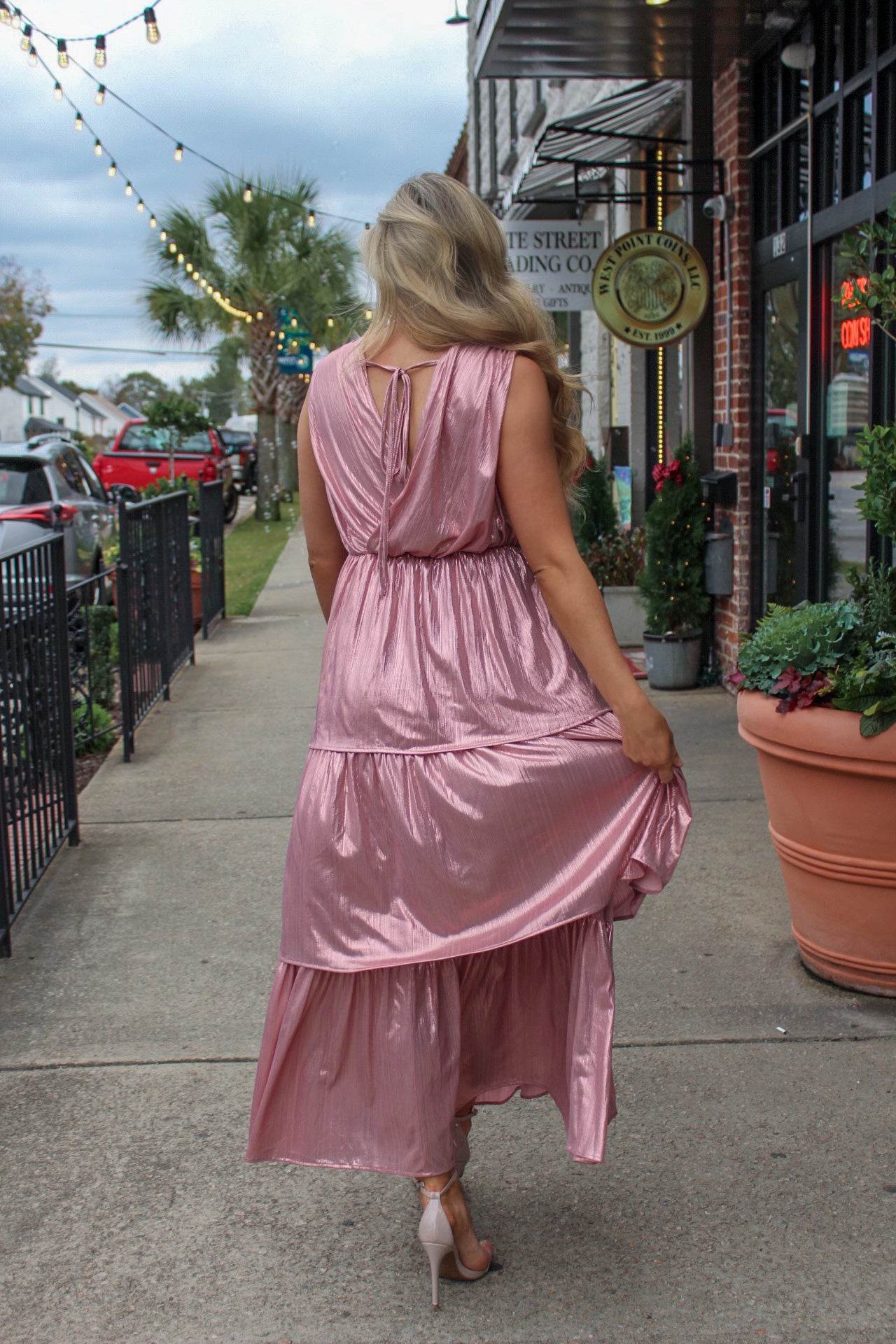 Glamorous Statement Rose Gold Tiered Maxi Dress Tall Oaks Boutique Glamorous Statement Rose Gold Tiered Maxi Dress Tall Oaks Boutique
