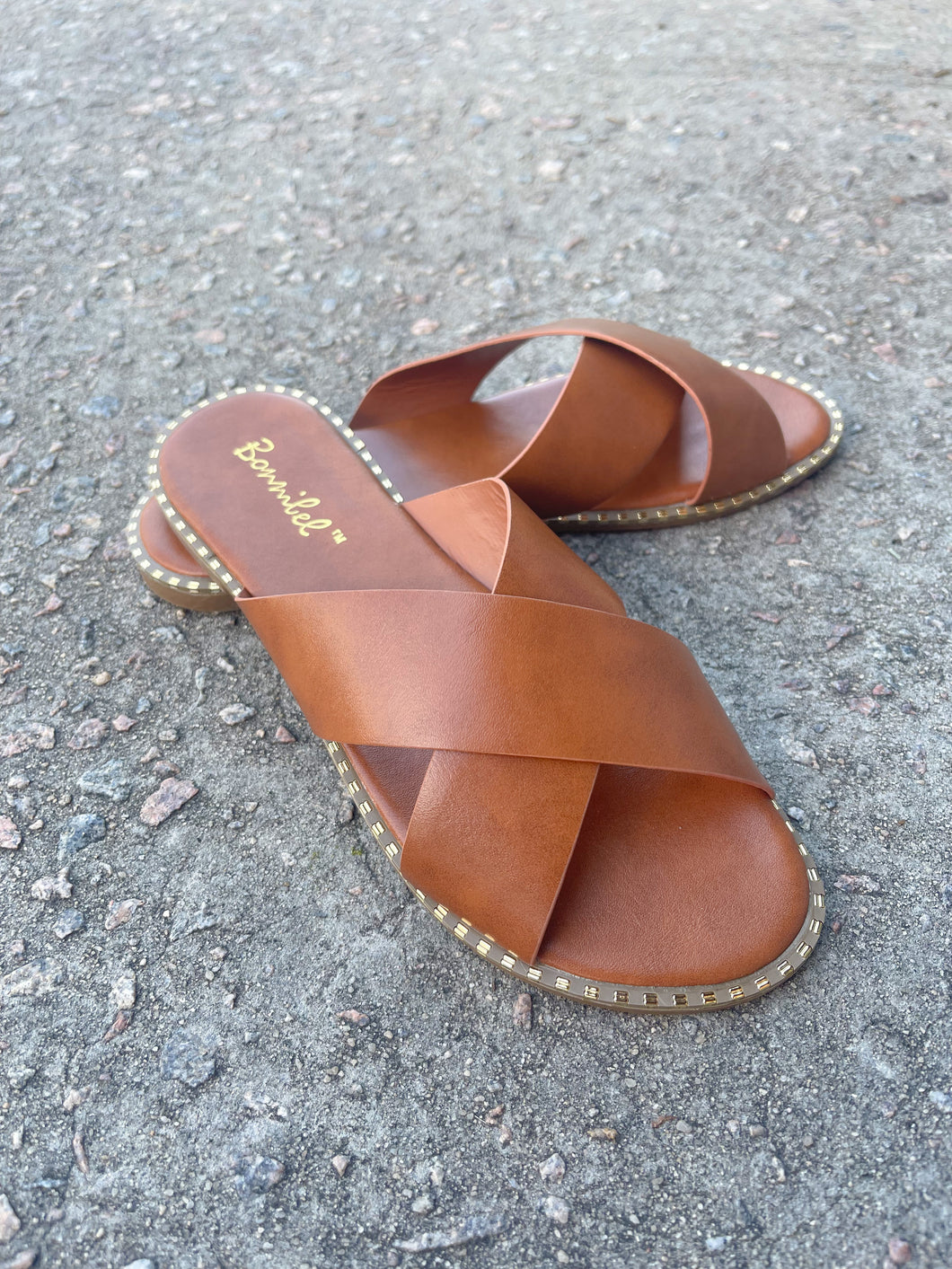 Allison Cross Strap Sandals- Tan