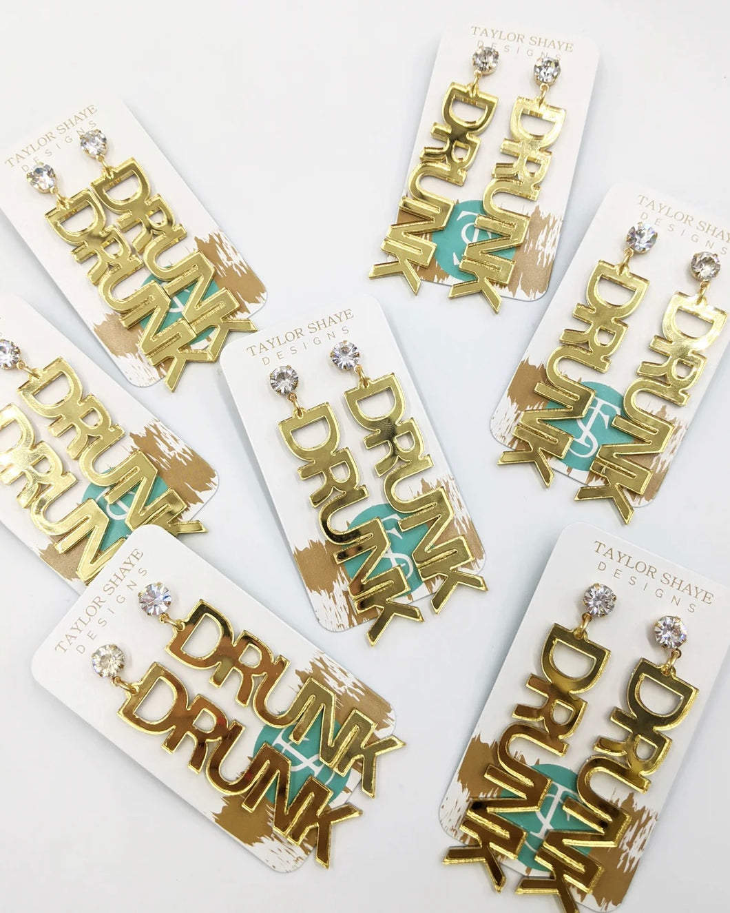 Gold Drunk Drops- CZ Top Earrings