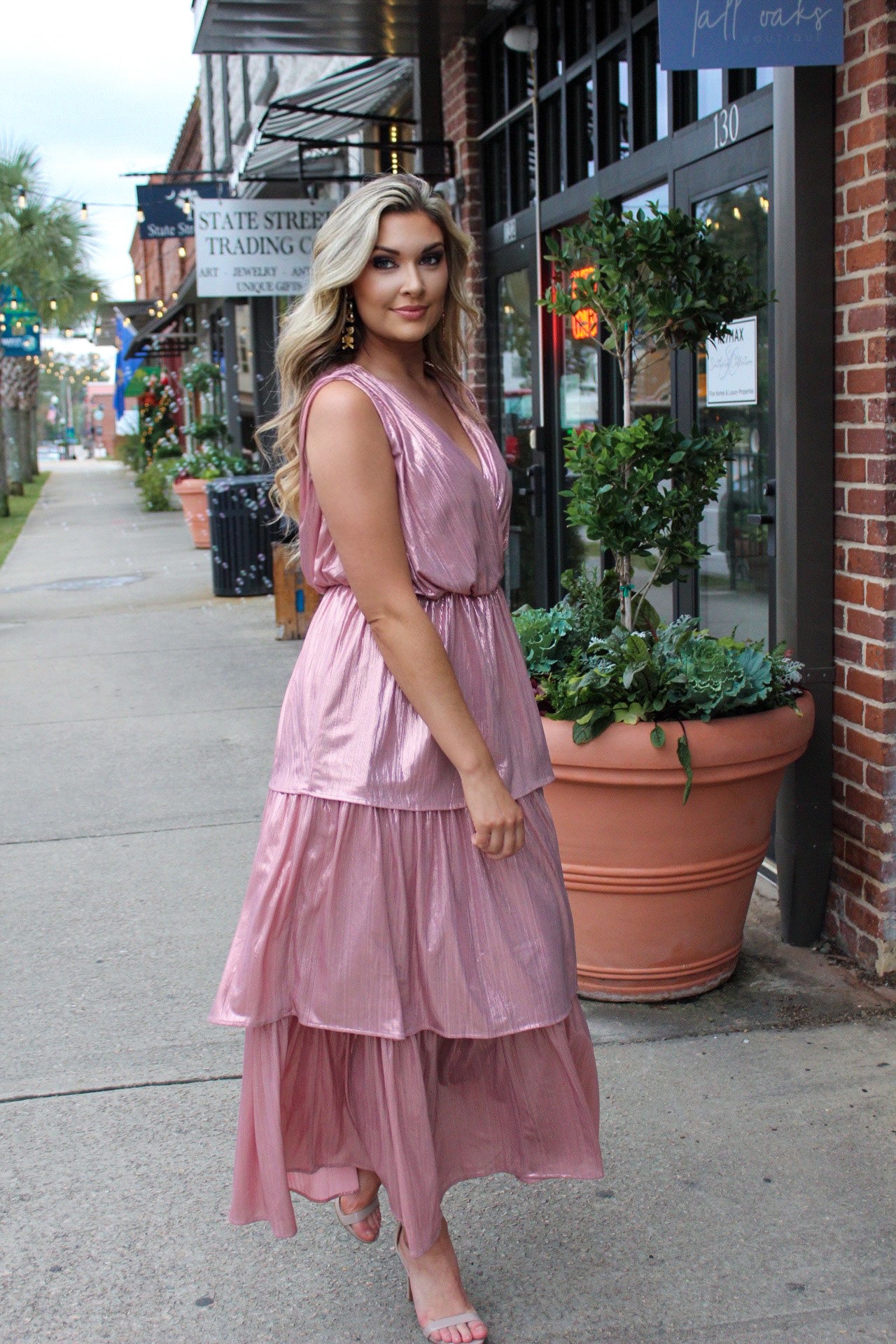 Glamorous Statement Rose Gold Tiered Maxi Dress – Tall Oaks Boutique