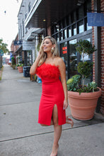 Load image into Gallery viewer, Dress For Revenge Red Feather Midi Dress
