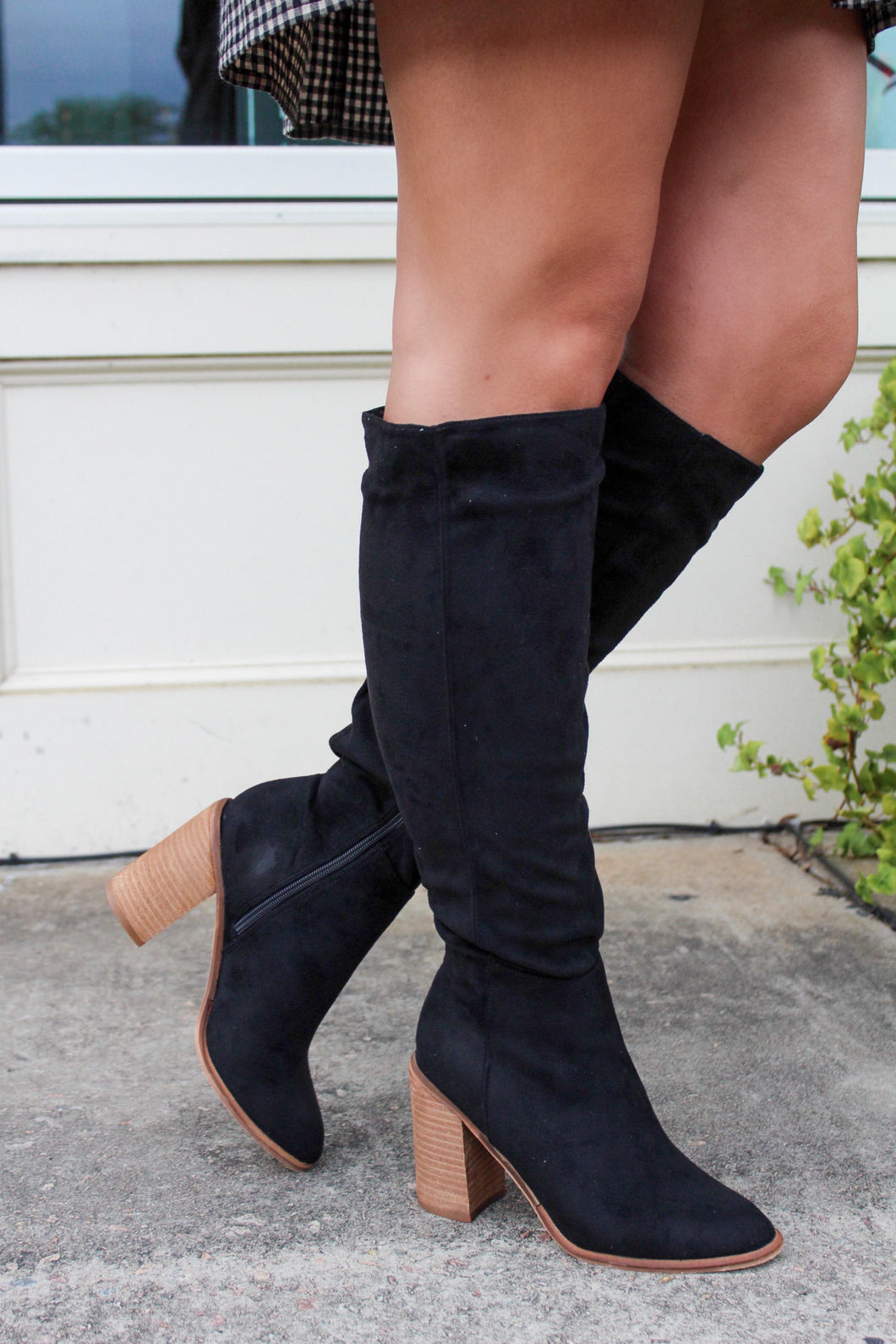 Nicole Knee-High Faux Suede Boots- Black