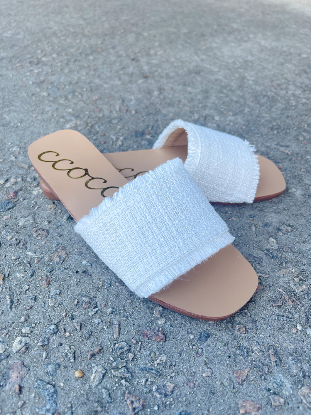 Eliza White Tweed Sandals